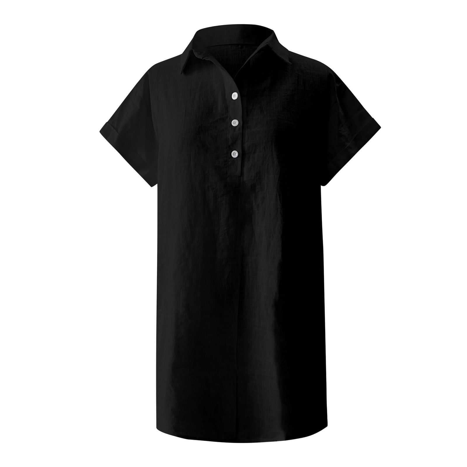 thumbnail image 4 of Vestido camisero de manga corta con botones para mujer: túnica informal de color liso, tejido suave y transpirable, versátil para tres estaciones., 4 of 5